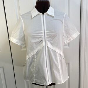 Addition Elle Cotton Spandex White Zip Up Shirt or Jacket w Bow Front, 16 Plus
